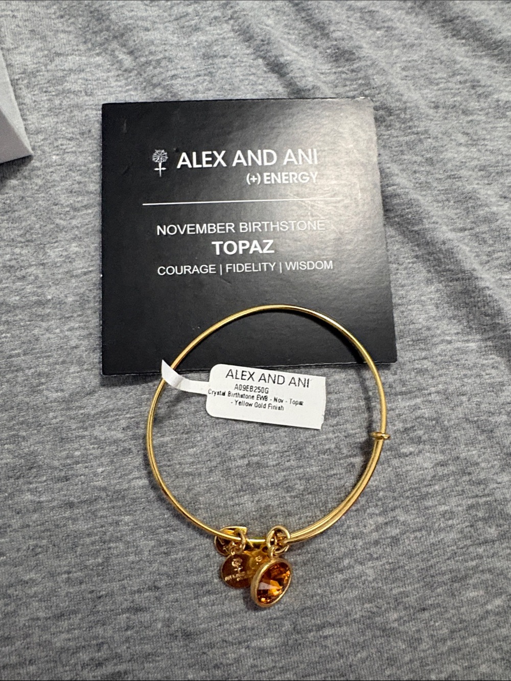 Alex and Ani Yellow Gold Topaz November Birthstone Charm Bangle Bracelet